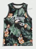 mens new Basketball Jersey vest Boyfriend Style green leaves No.23 Print Striped Round Neck Casual Tank Topsport basketball vest