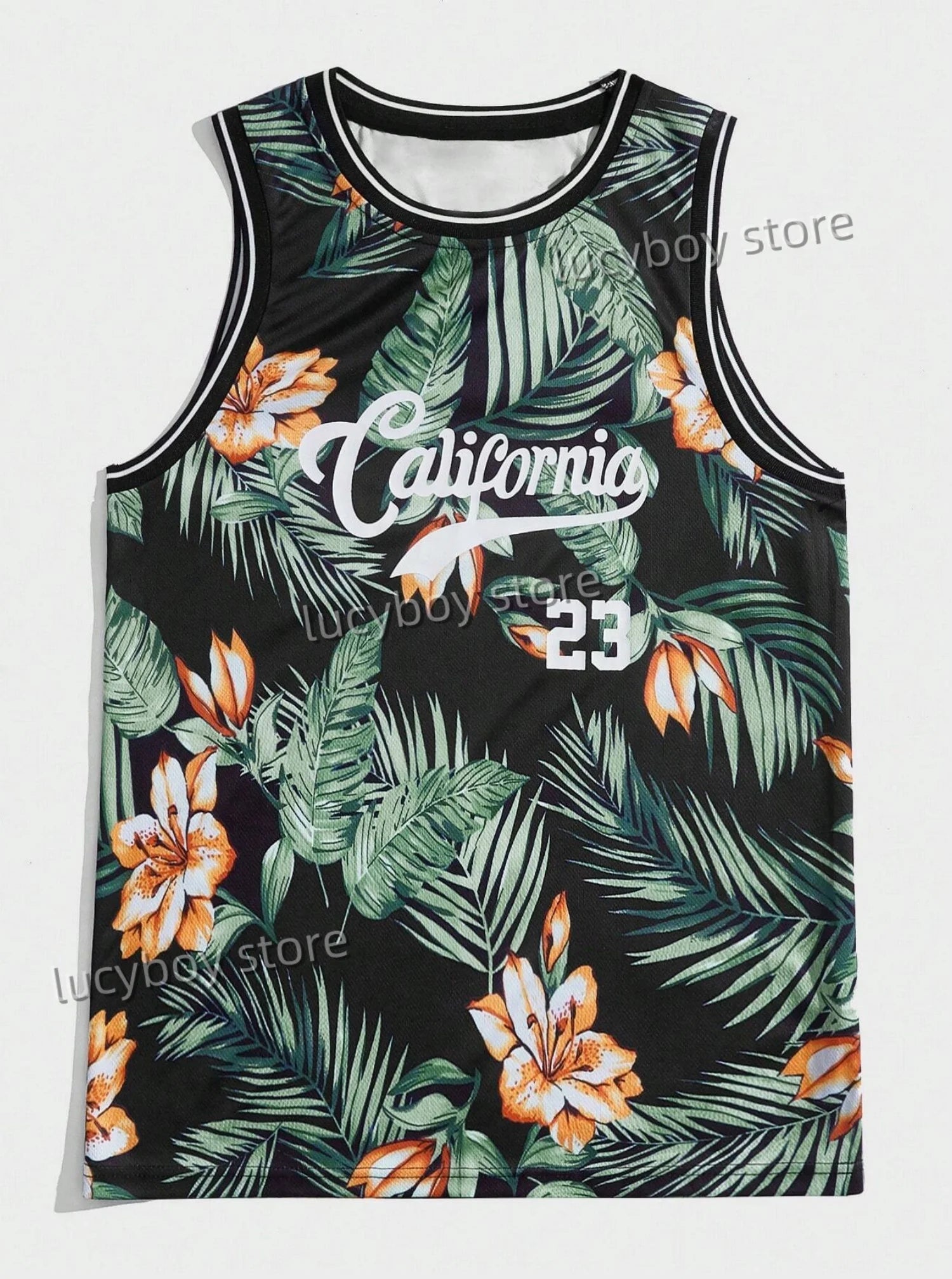 mens new Basketball Jersey vest Boyfriend Style green leaves No.23 Print Striped Round Neck Casual Tank Topsport basketball vest