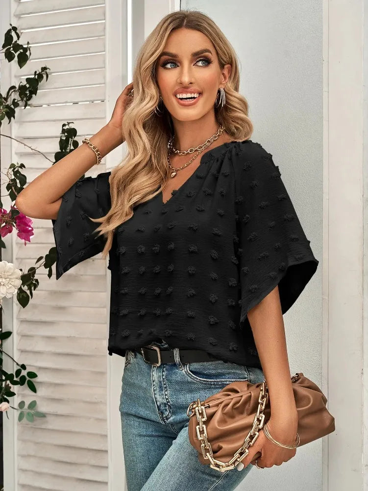 women blouse Oversized T Shirt Top Tees Non Strech Casual Regular Solid V Neck T Shirts Women's Clothing korean fashion y2k tops