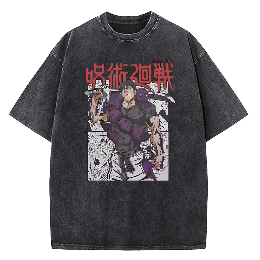 Gojo Satoru Jujutsu Kaisen T Shirt Men Women Tshirt Vintage Washed Cotton T-shirt Clothing Summer Short Sleeve Tees Streetwear