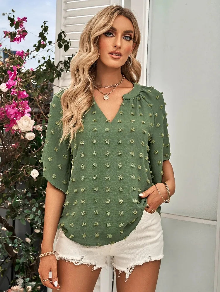 women blouse Oversized T Shirt Top Tees Non Strech Casual Regular Solid V Neck T Shirts Women's Clothing korean fashion y2k tops