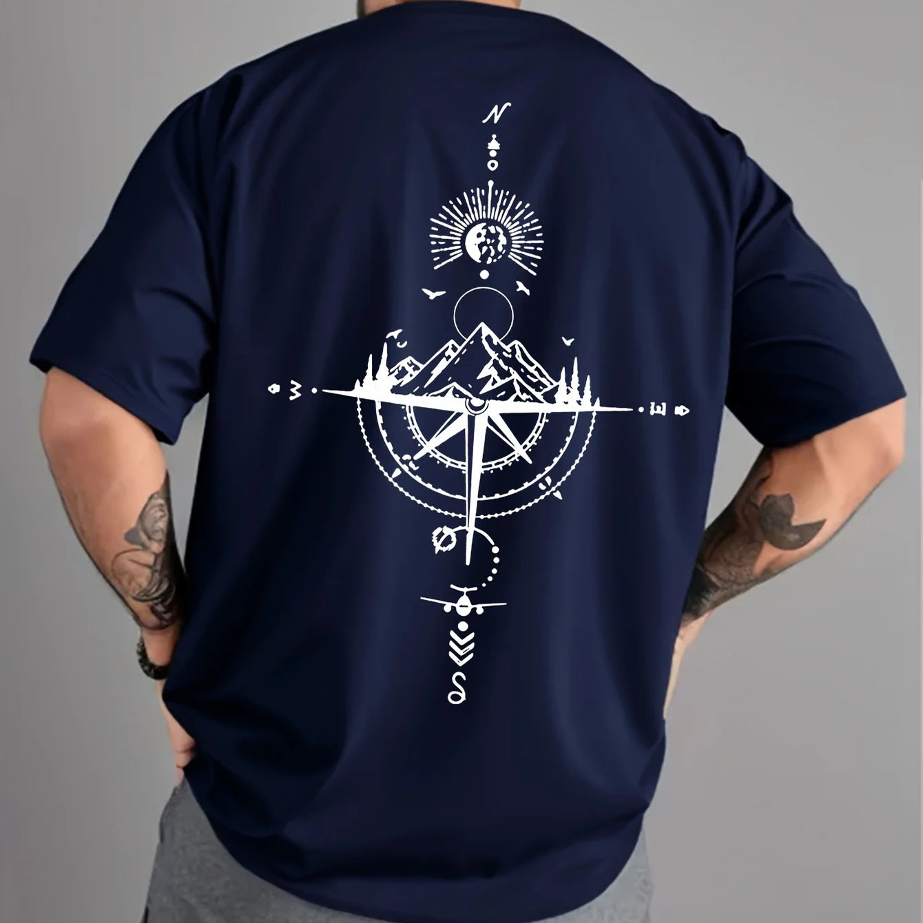 T-Shirt Compass Rétro - 100% Coton Oversize Casual Sport