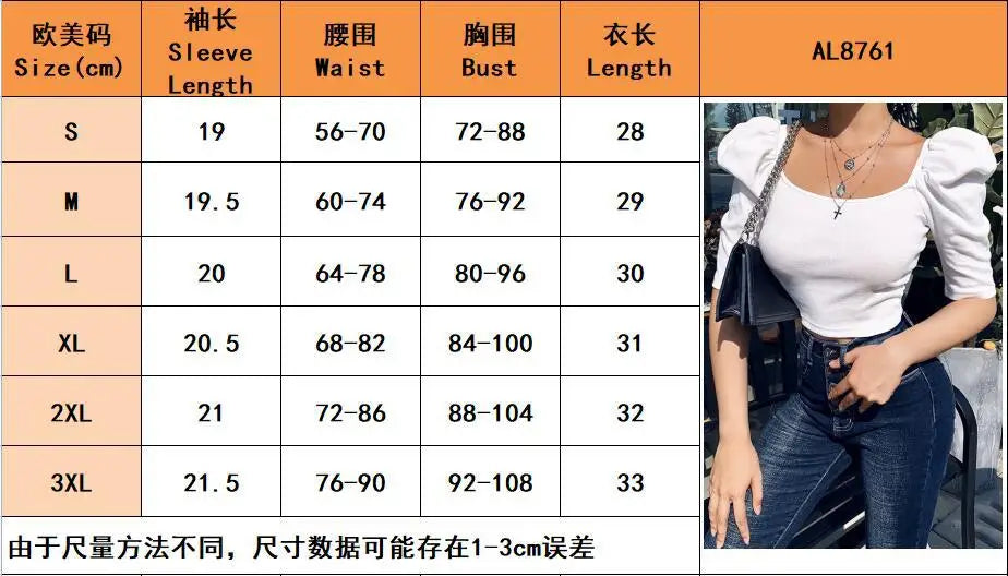 Sexy Puff Sleeve Bare Midriff Thread Knitted T Shirt Women Half Sleeves Bottoming Shirt Ladies Tee Shirt Tops Camisetas Mujer