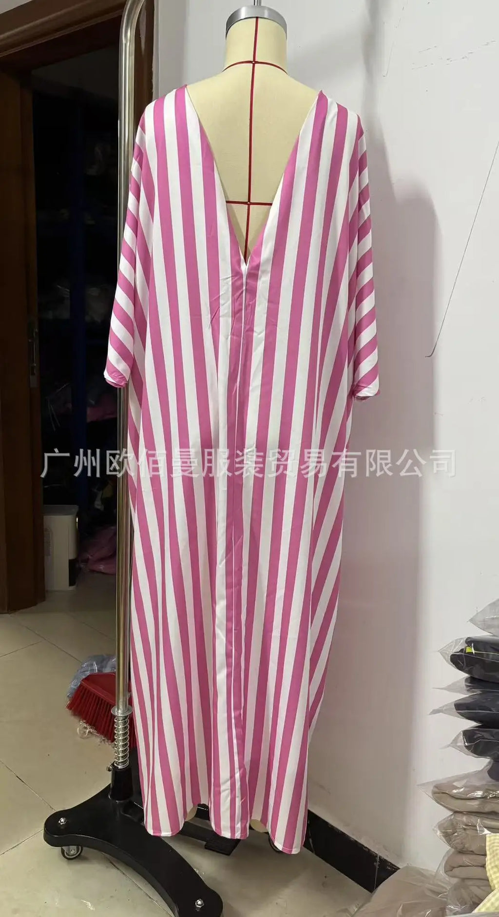 Casual Oversized Women's Dress, 2025 Summer New Sexy Deep V-neck Loose Striped Print Long Women's Dress Beach Vacation Sundress