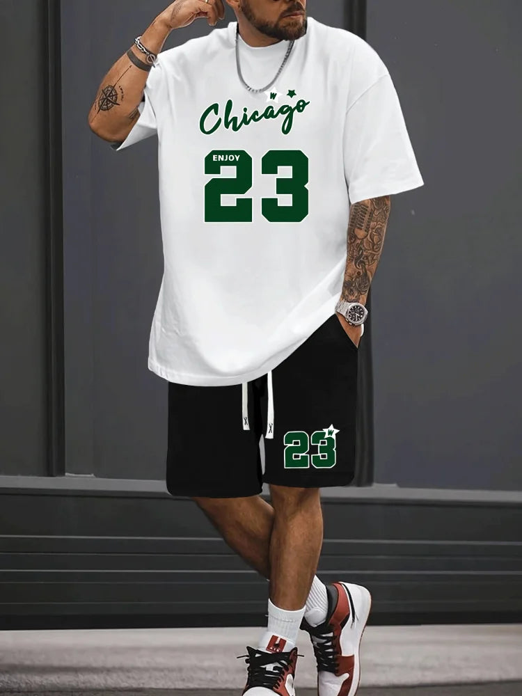 Men NO.23 Printed Set 2 Piece Set Men T-Shirt Shorts Pants Suit Casual Short Tracksuit  Vintage Outfit Sportswear Male Clothing