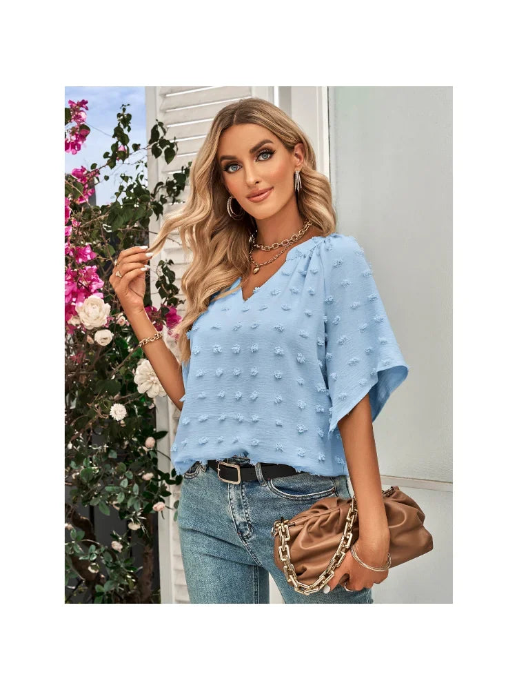 women blouse Oversized T Shirt Top Tees Non Strech Casual Regular Solid V Neck T Shirts Women's Clothing korean fashion y2k tops