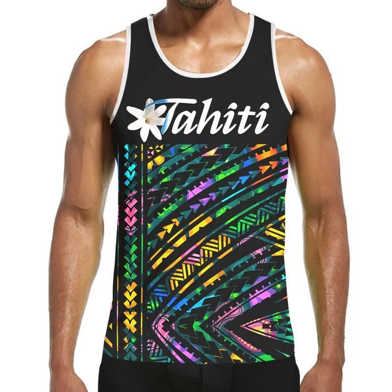 Fashion 3D Print Polynesia Tahiti Hawaiian Tank Top Men Hipster Summer Casual Quick Dry Sleeveless Loose Gym Vest Streetwear