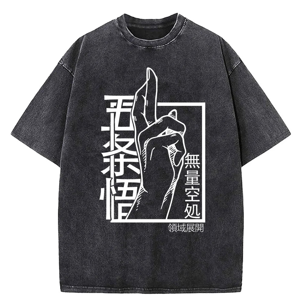 Gojo Satoru Jujutsu Kaisen T Shirt Men Women Tshirt Vintage Washed Cotton T-shirt Clothing Summer Short Sleeve Tees Streetwear