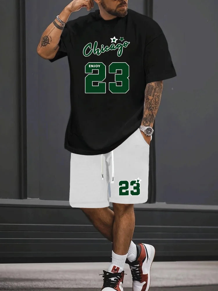 Men NO.23 Printed Set 2 Piece Set Men T-Shirt Shorts Pants Suit Casual Short Tracksuit  Vintage Outfit Sportswear Male Clothing