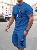 New Summer Men's Casual Suit Oversized Two-Piece Simple Casual Streetwear King Print Beach Suit Men's T-Shirt Shorts Sportswear