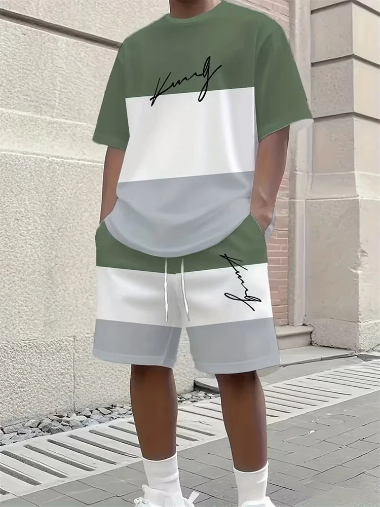Cool And Trendy 3D Printed Men's Casual Short-sleeved Suit With Riding Style, New Men's Round-neck Short-sleeved Top And Shorts