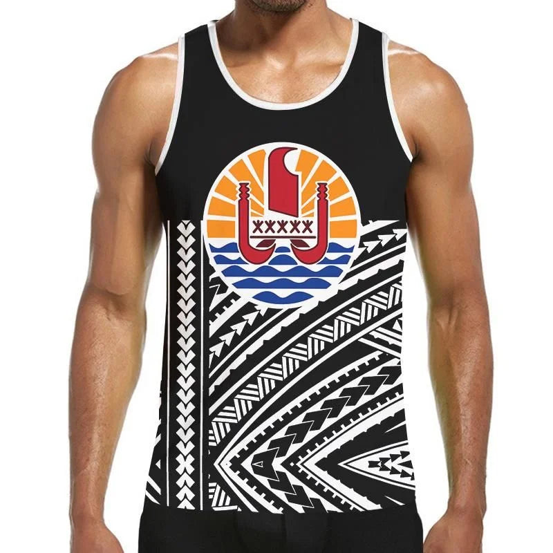 Fashion 3D Print Polynesia Tahiti Hawaiian Tank Top Men Hipster Summer Casual Quick Dry Sleeveless Loose Gym Vest Streetwear