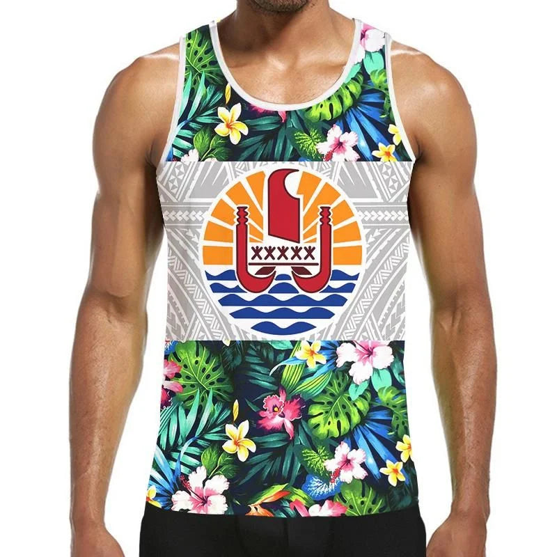 Fashion 3D Print Polynesia Tahiti Hawaiian Tank Top Men Hipster Summer Casual Quick Dry Sleeveless Loose Gym Vest Streetwear