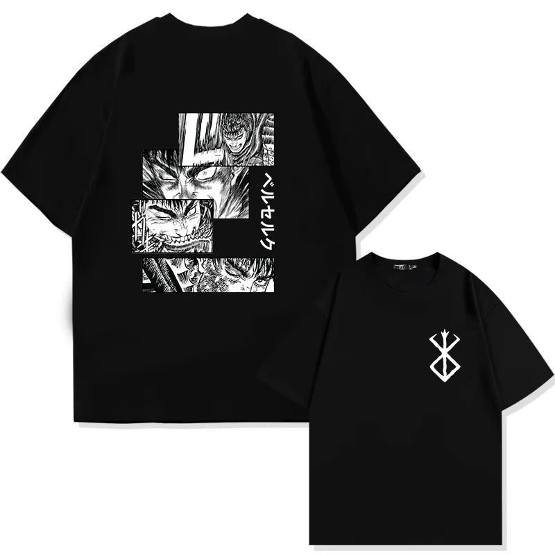 T-Shirt Berserk Guts Print - 90s Summer Casual Manga Tee