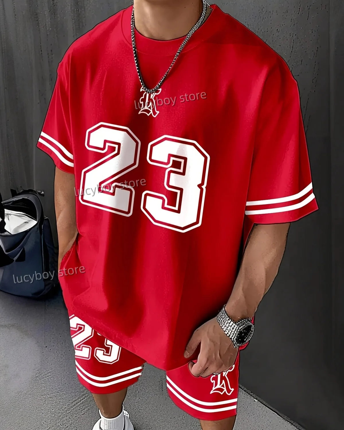 Men NO.23 Printed Set 2 Piece Set Men T-Shirt Shorts Pants Suit Casual Short Tracksuit  Vintage Outfit Sportswear Male Clothing