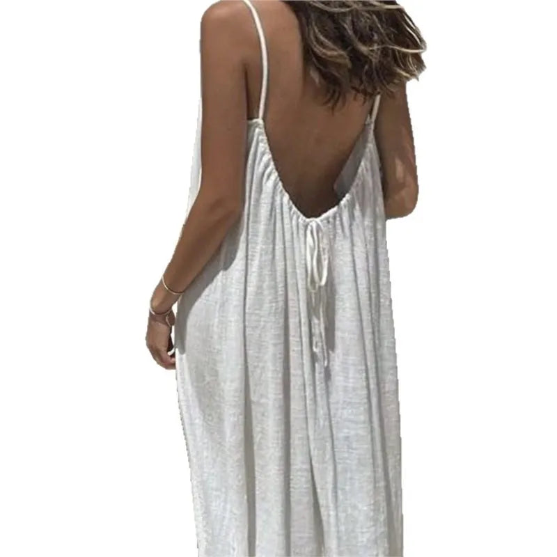 Casual Dress Maxi Dresses 2026 Woman Vestidos Simple Style Home Clothing Homewear Loose Comfortable Solid Color Sling Backless