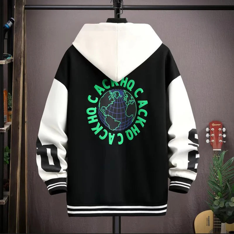 2023 Spring Autumn Men's Jackets Korean Fashion Harajuku Streetwear Print Coats Men Casual Men Clothing Trend Hooded Jackets Men