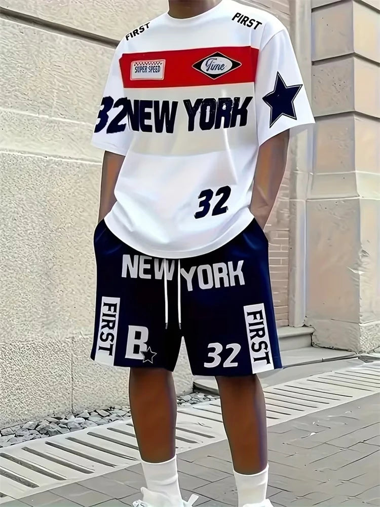Cool And Trendy 3D Printed Men's Casual Short-sleeved Suit With Riding Style, New Men's Round-neck Short-sleeved Top And Shorts