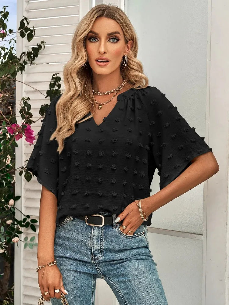 women blouse Oversized T Shirt Top Tees Non Strech Casual Regular Solid V Neck T Shirts Women's Clothing korean fashion y2k tops