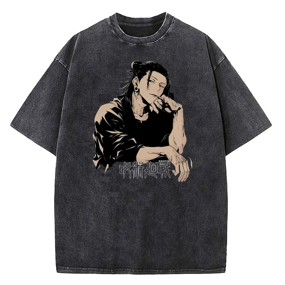 Gojo Satoru Jujutsu Kaisen T Shirt Men Women Tshirt Vintage Washed Cotton T-shirt Clothing Summer Short Sleeve Tees Streetwear