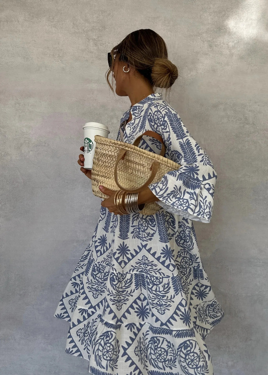 Casual Bohemian Style Print Midi Dresses Women Fashion V-neck 3/4 Sleeve Loose Shirt Dress Summer Female Beach Dress Vestidos