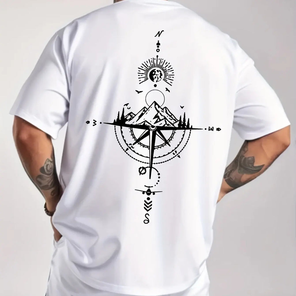T-Shirt Compass Rétro - 100% Coton Oversize Casual Sport