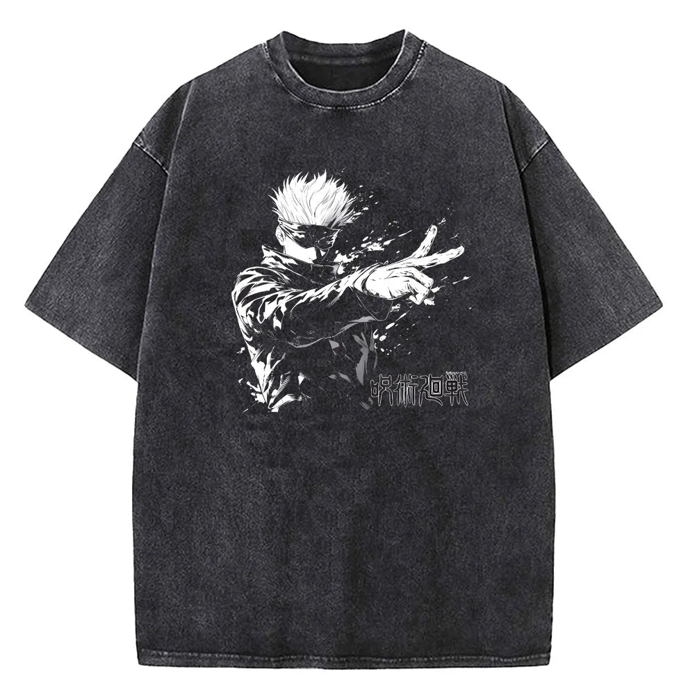 Gojo Satoru Jujutsu Kaisen T Shirt Men Women Tshirt Vintage Washed Cotton T-shirt Clothing Summer Short Sleeve Tees Streetwear