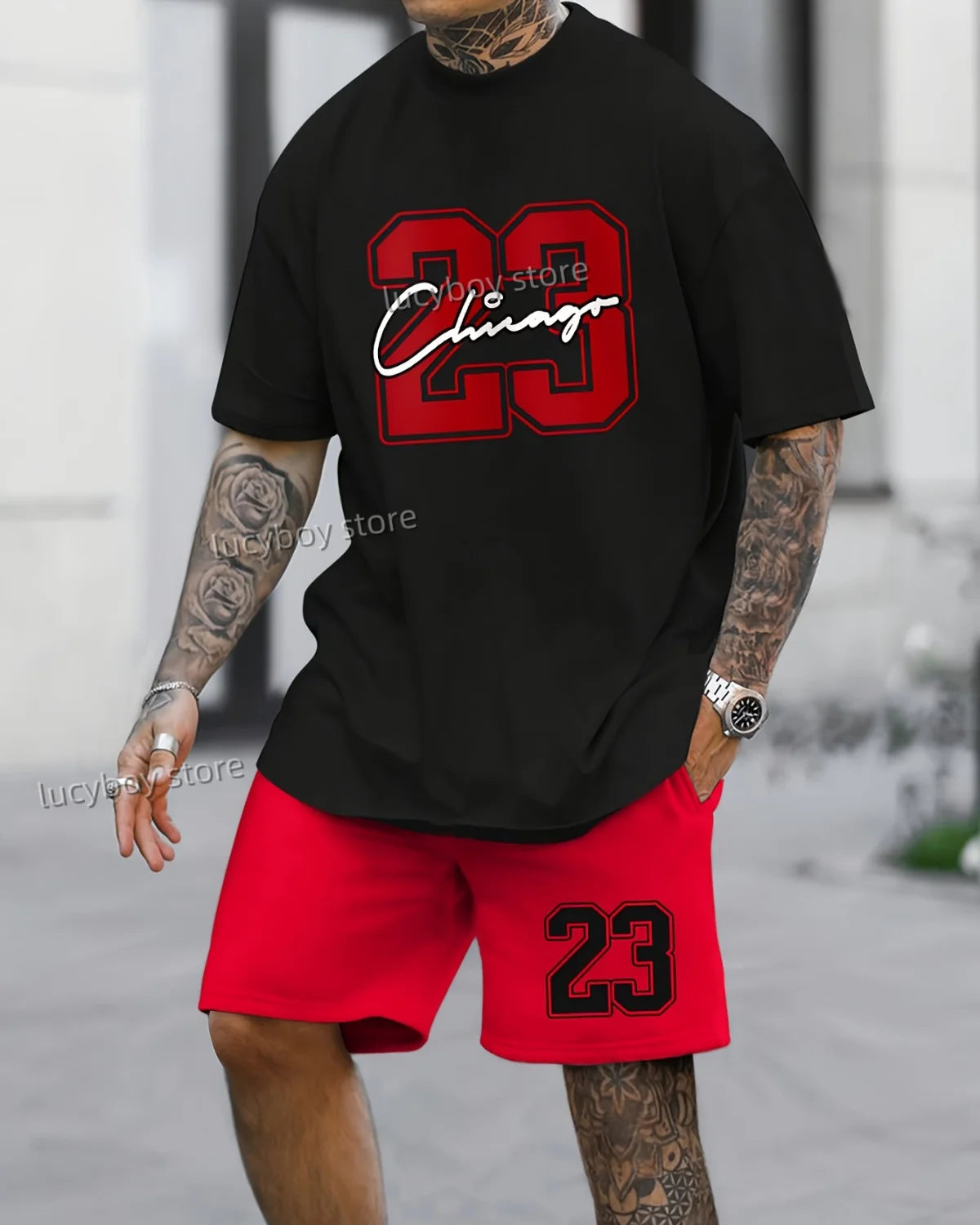 Men NO.23 Printed Set 2 Piece Set Men T-Shirt Shorts Pants Suit Casual Short Tracksuit  Vintage Outfit Sportswear Male Clothing