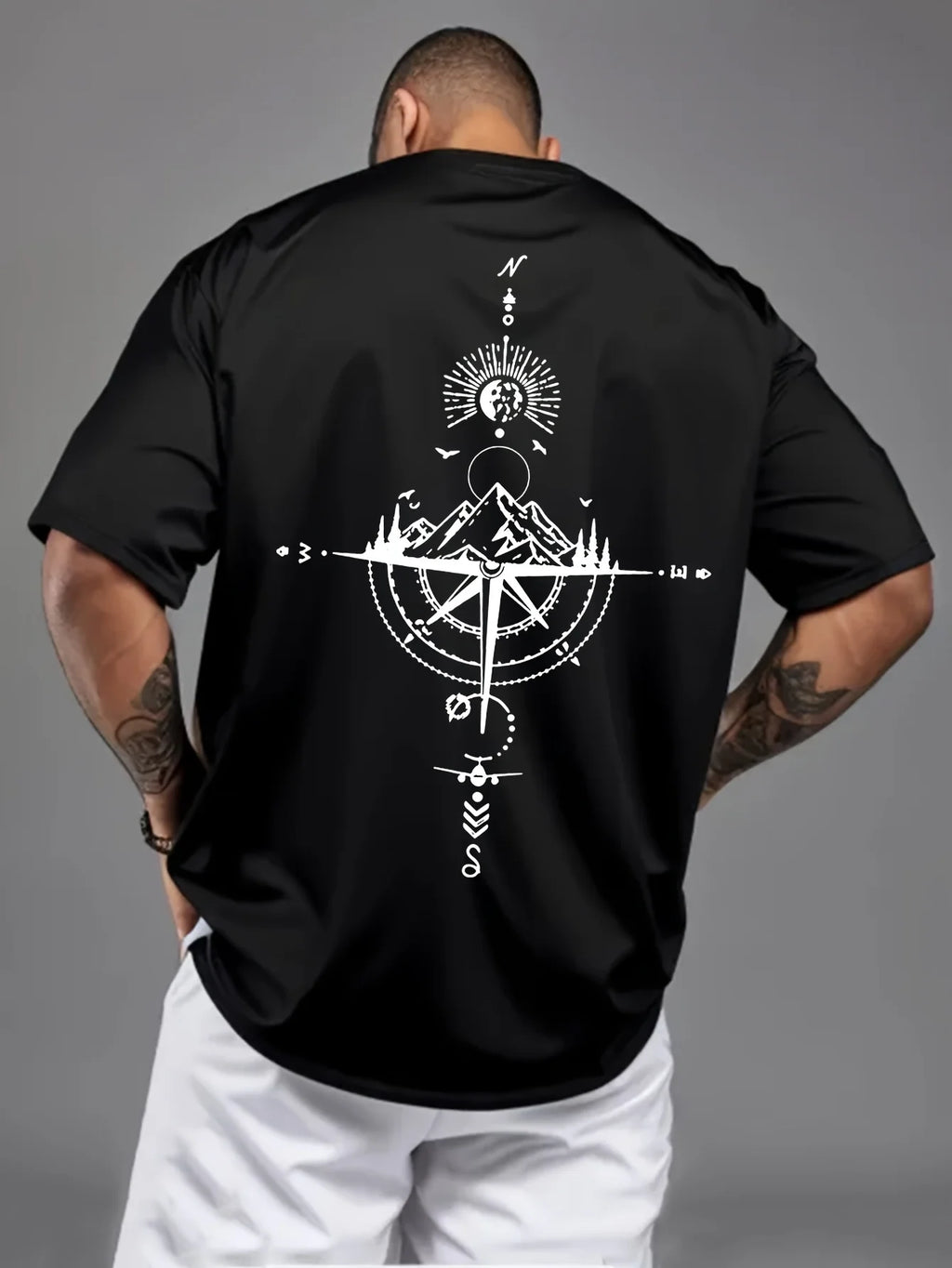 T-Shirt Compass Rétro - 100% Coton Oversize Casual Sport