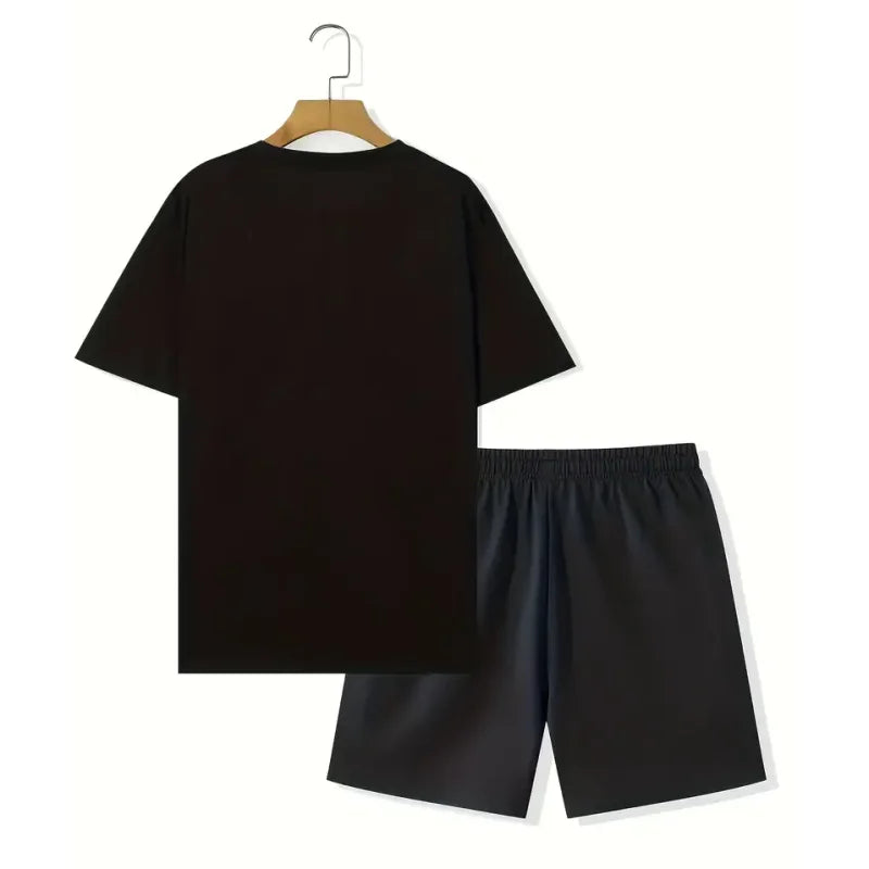 New Summer Men's Casual Suit Oversized Two-Piece Simple Casual Streetwear King Print Beach Suit Men's T-Shirt Shorts Sportswear