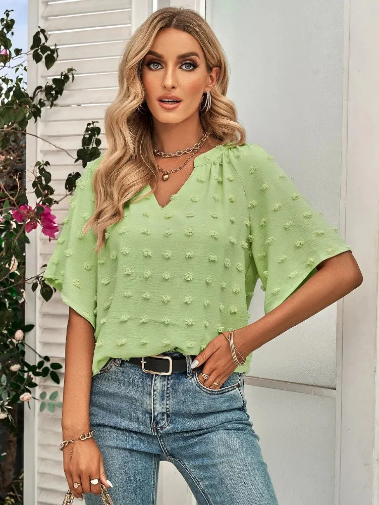 women blouse Oversized T Shirt Top Tees Non Strech Casual Regular Solid V Neck T Shirts Women's Clothing korean fashion y2k tops