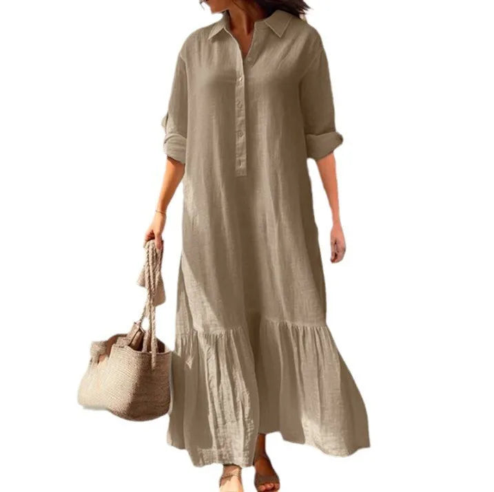 Casual Long Sleeve Woman Dress Office Lady Spring Summer Fashion Elegant Solid Shirt Dress Dresses For Women 2024 Female Robe