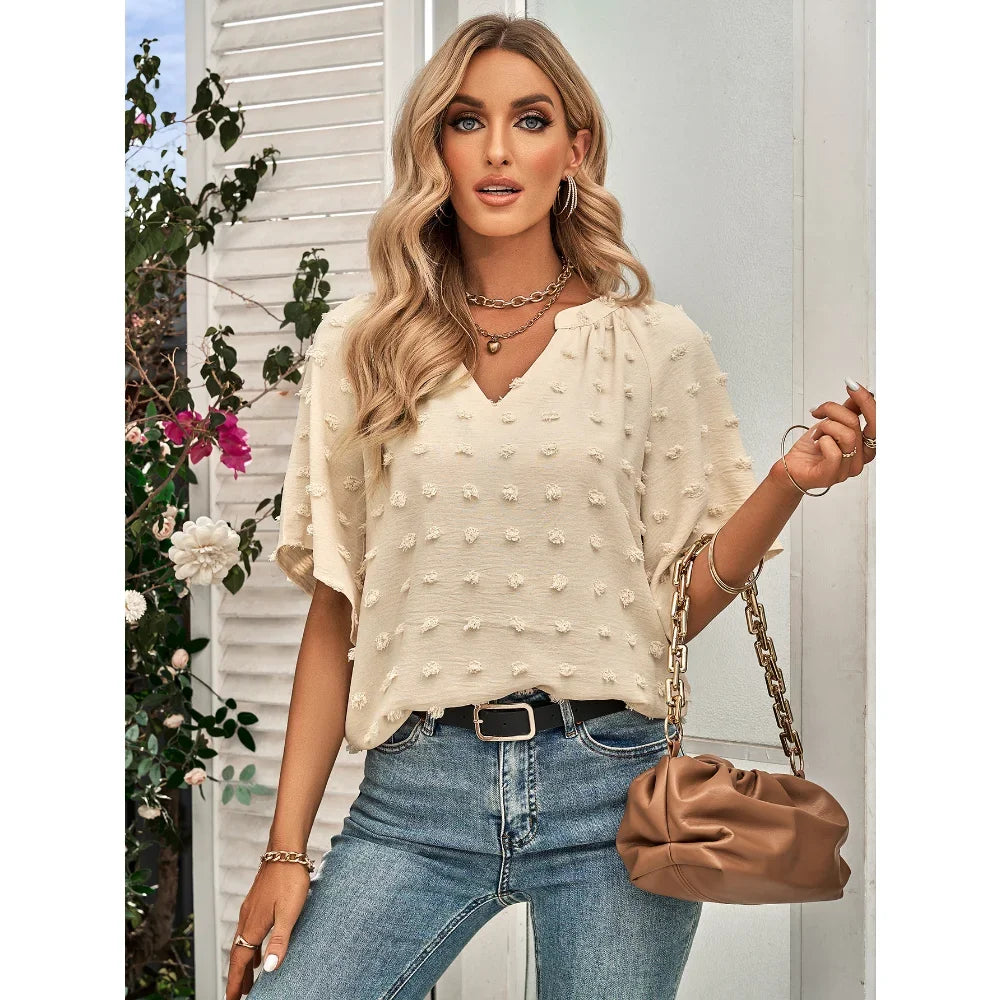 women blouse Oversized T Shirt Top Tees Non Strech Casual Regular Solid V Neck T Shirts Women's Clothing korean fashion y2k tops