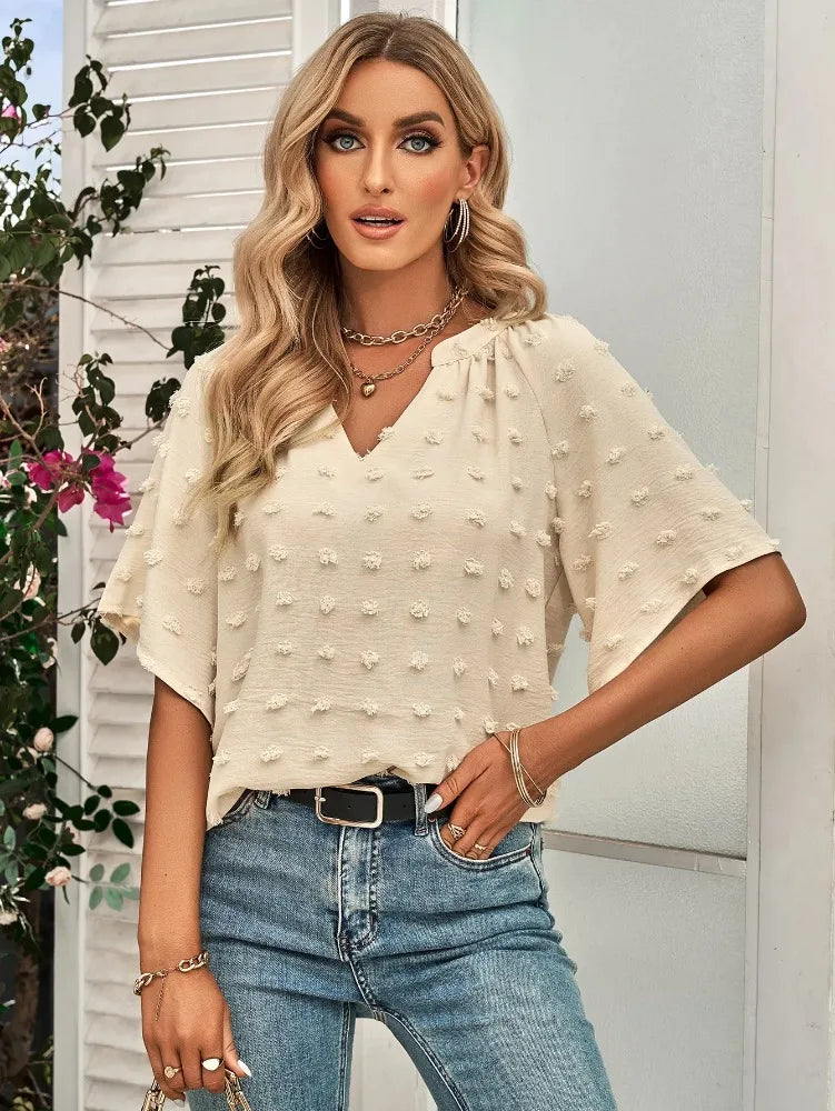 women blouse Oversized T Shirt Top Tees Non Strech Casual Regular Solid V Neck T Shirts Women's Clothing korean fashion y2k tops