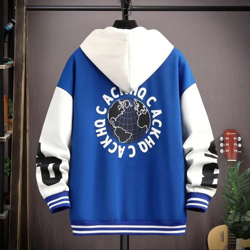 2023 Spring Autumn Men's Jackets Korean Fashion Harajuku Streetwear Print Coats Men Casual Men Clothing Trend Hooded Jackets Men