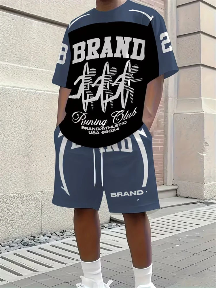 Cool And Trendy 3D Printed Men's Casual Short-sleeved Suit With Riding Style, New Men's Round-neck Short-sleeved Top And Shorts