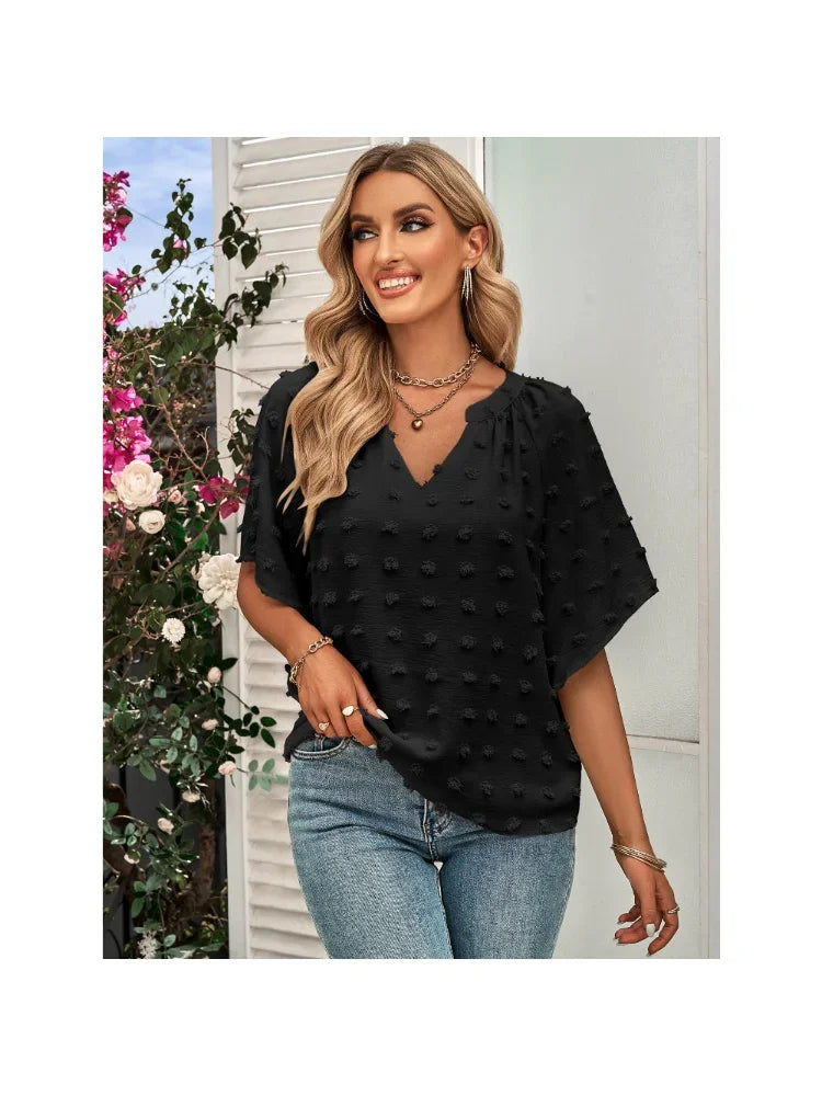 women blouse Oversized T Shirt Top Tees Non Strech Casual Regular Solid V Neck T Shirts Women's Clothing korean fashion y2k tops