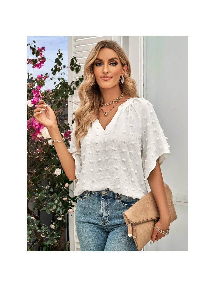 women blouse Oversized T Shirt Top Tees Non Strech Casual Regular Solid V Neck T Shirts Women's Clothing korean fashion y2k tops