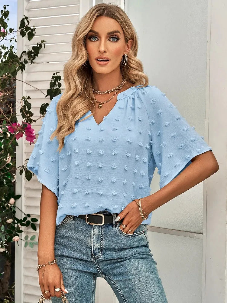 women blouse Oversized T Shirt Top Tees Non Strech Casual Regular Solid V Neck T Shirts Women's Clothing korean fashion y2k tops