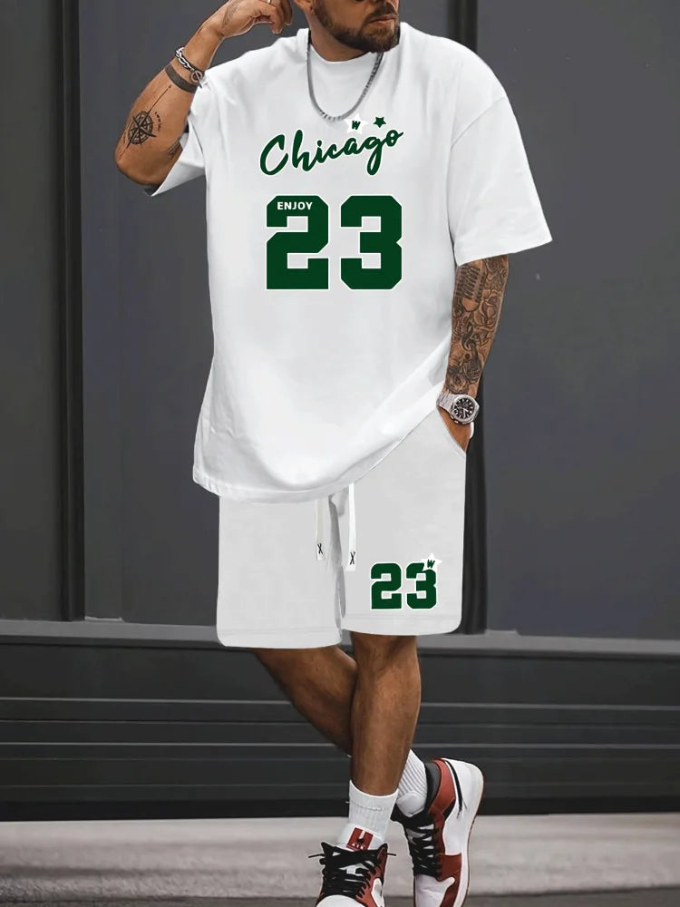 Men NO.23 Printed Set 2 Piece Set Men T-Shirt Shorts Pants Suit Casual Short Tracksuit  Vintage Outfit Sportswear Male Clothing