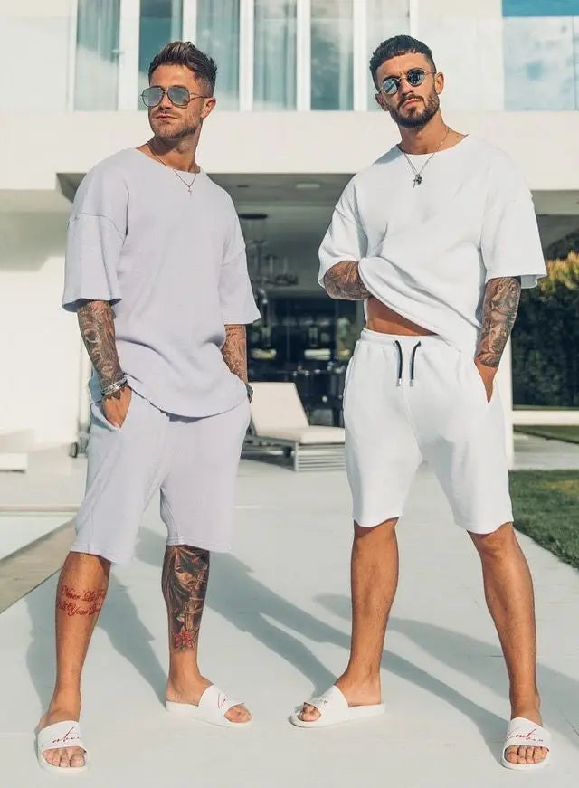 New Summer Men's Casual Suit Oversized Two-Piece Simple Casual Streetwear King Print Beach Suit Men's T-Shirt Shorts Sportswear