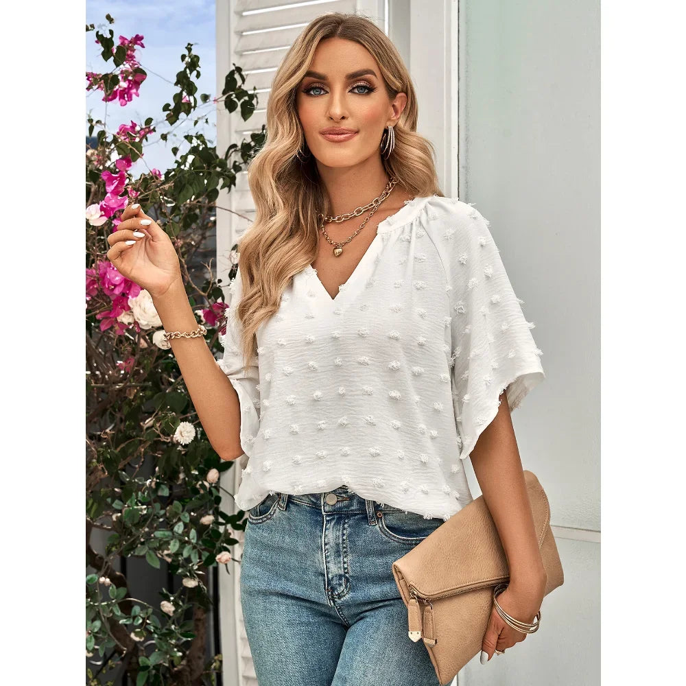 women blouse Oversized T Shirt Top Tees Non Strech Casual Regular Solid V Neck T Shirts Women's Clothing korean fashion y2k tops