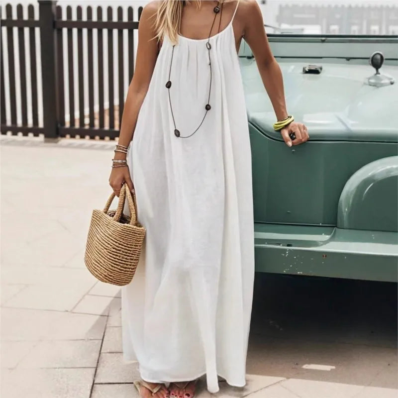 Casual Dress Maxi Dresses 2026 Woman Vestidos Simple Style Home Clothing Homewear Loose Comfortable Solid Color Sling Backless