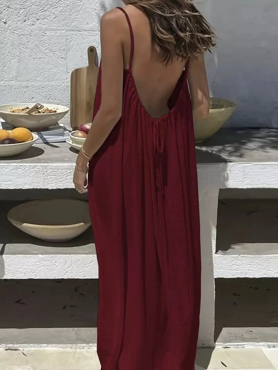 Casual Dress Maxi Dresses 2026 Woman Vestidos Simple Style Home Clothing Homewear Loose Comfortable Solid Color Sling Backless