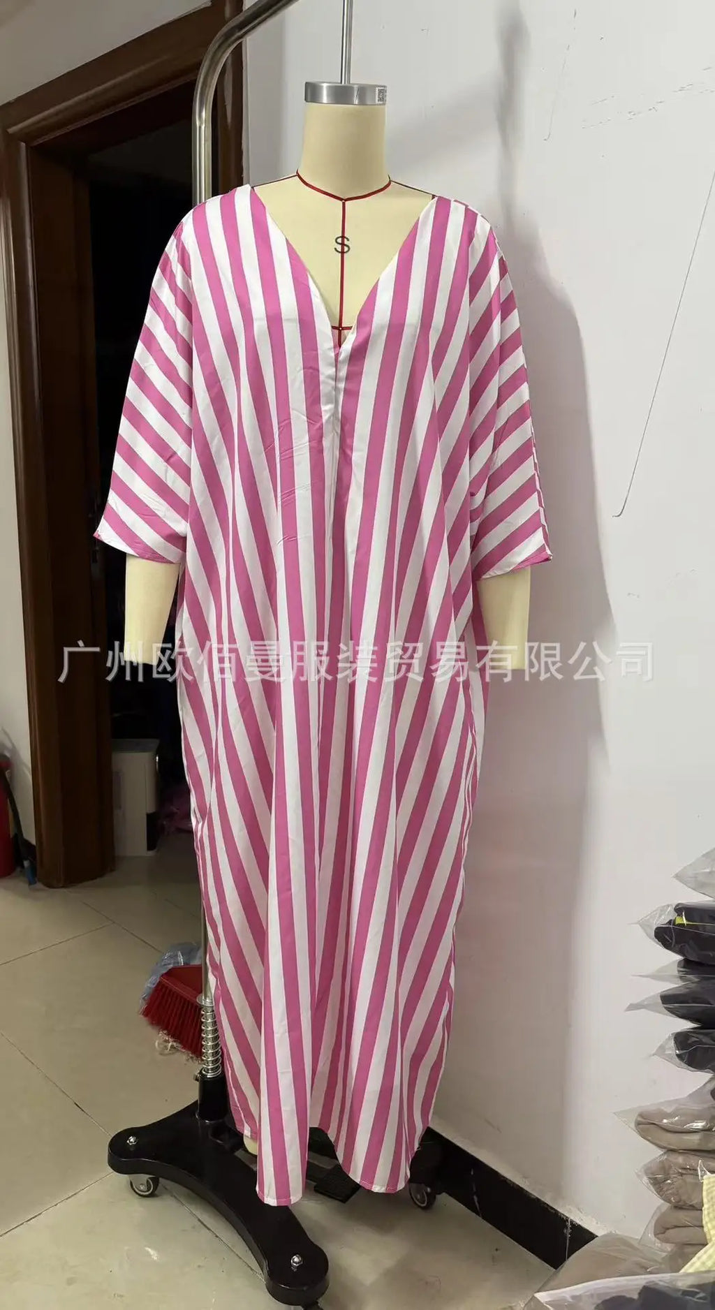 Casual Oversized Women's Dress, 2025 Summer New Sexy Deep V-neck Loose Striped Print Long Women's Dress Beach Vacation Sundress