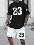 Summer Men's Short Sleeve T-shirt Shorts 2-piece Set Plus Size T Shirt Clothing O-neck T-shirts Side Pocket Elastic Waist Shorts