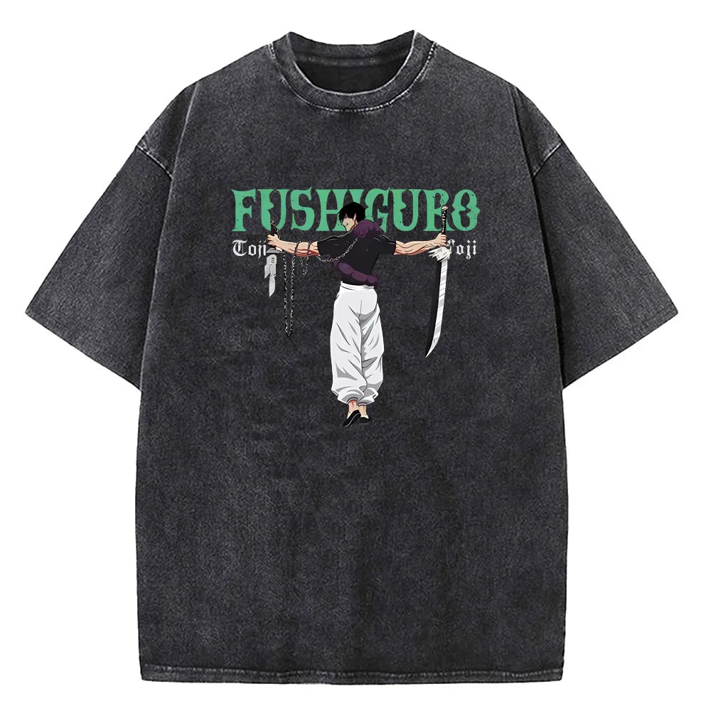 Gojo Satoru Jujutsu Kaisen T Shirt Men Women Tshirt Vintage Washed Cotton T-shirt Clothing Summer Short Sleeve Tees Streetwear