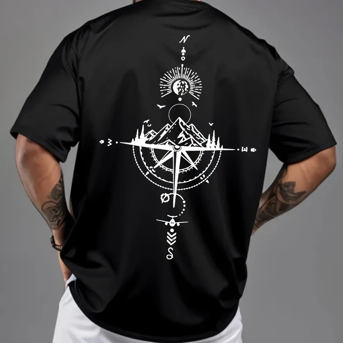 T-Shirt Compass Rétro - 100% Coton Oversize Casual Sport