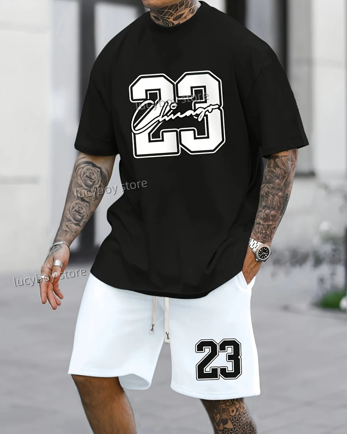 Men NO.23 Printed Set 2 Piece Set Men T-Shirt Shorts Pants Suit Casual Short Tracksuit  Vintage Outfit Sportswear Male Clothing