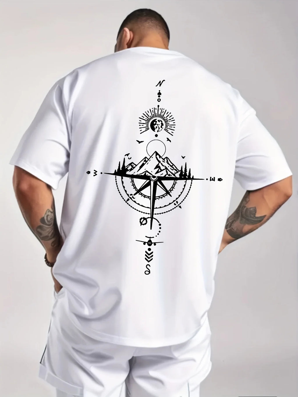 T-Shirt Compass Rétro - 100% Coton Oversize Casual Sport